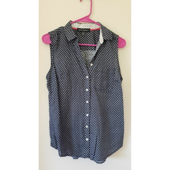 Sleeveless Button Up Women's Navy and White Tank Top Size Small - Picture 1 of 4